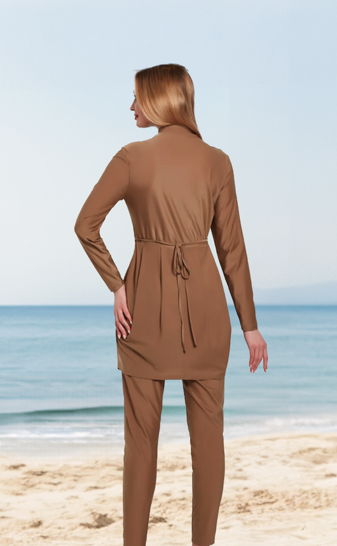 3-piece long burkini Tunisia camel